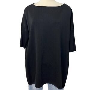 St. John Milano Knit Short Sleeve Tunic Top Oversized Boxy Black | Size: Large